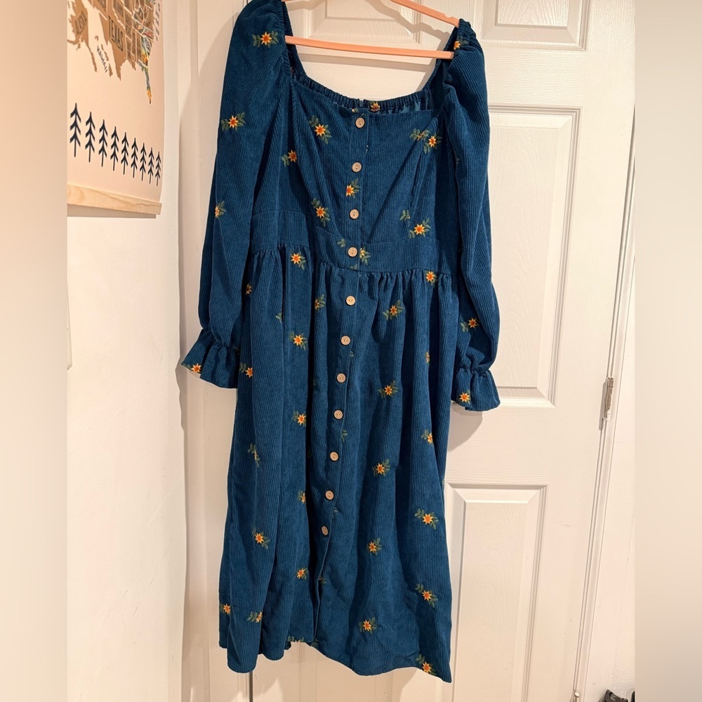 SHEIN Curve Teal Floral Button Front Maxi Dress - Picture 3 of 8